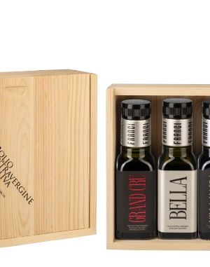 FRANTOIO FRANCI Ekstra väärisoliiviõli kinkekomplekt puitkarbis, DELICATE FRANTOIO, BELLA, VILLA MAGRA, GRAND CRU, 4x100ml